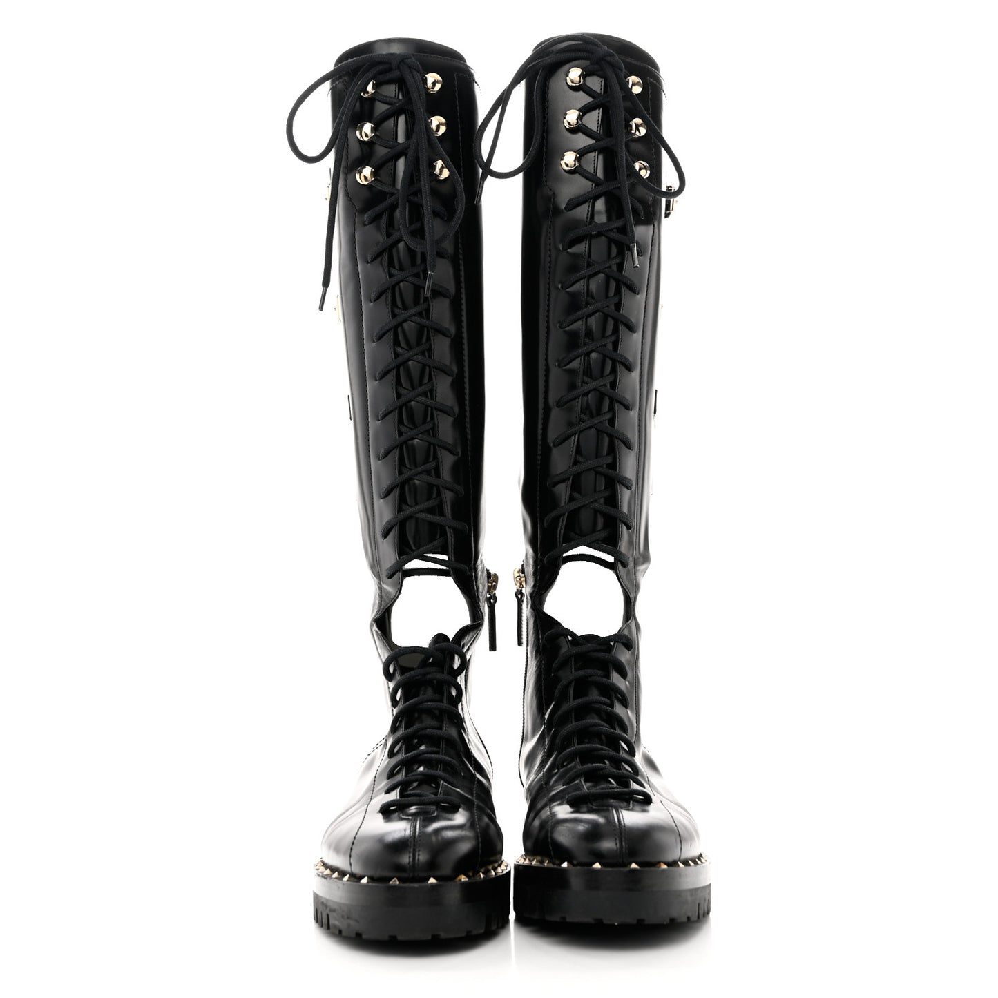 Calfskin Soul Rockstud Split Knee High Boots Black 38.5 Black