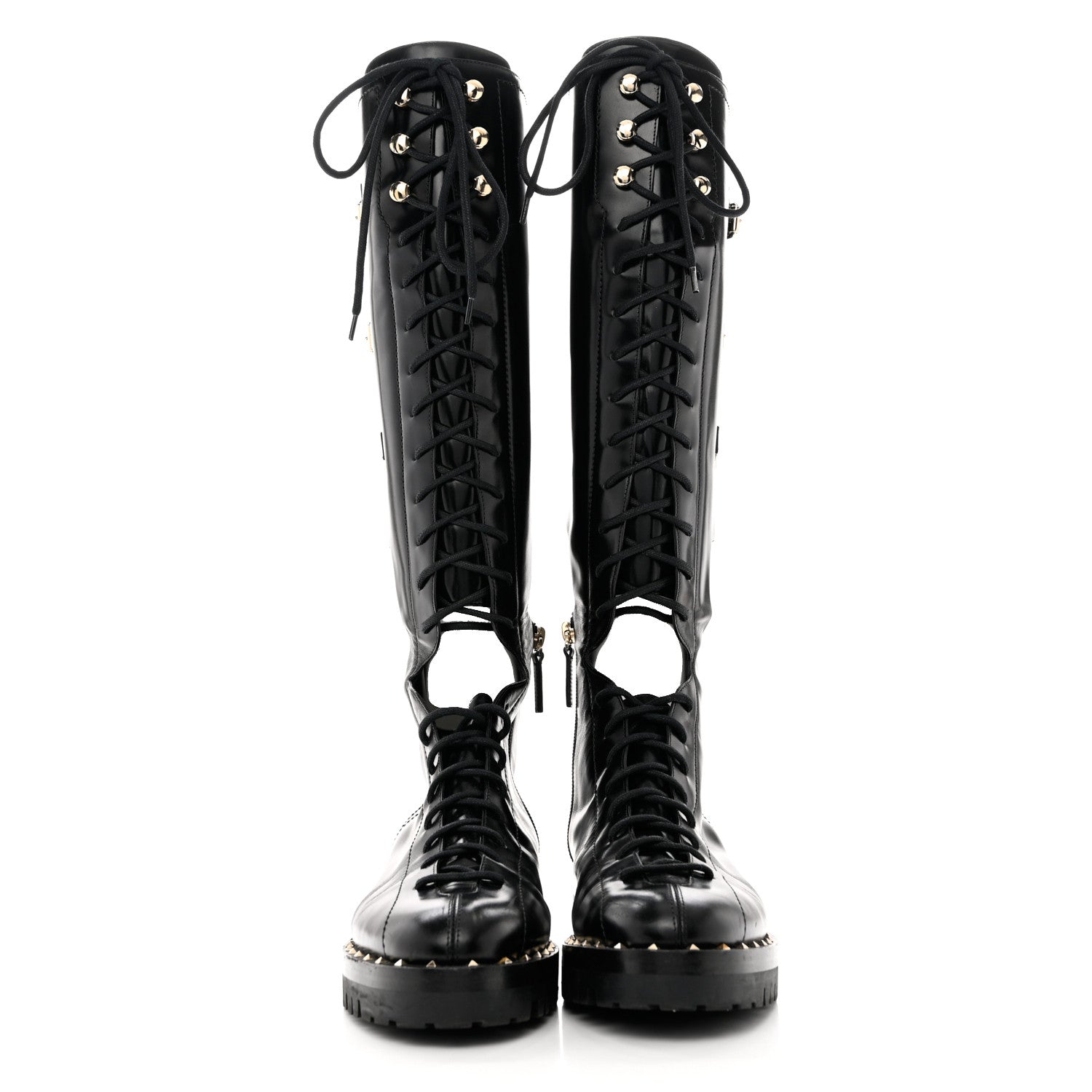 Valentino Garavani Calfskin Soul Rockstud Split Knee High Boots Black 38.5 Black 2 of 9