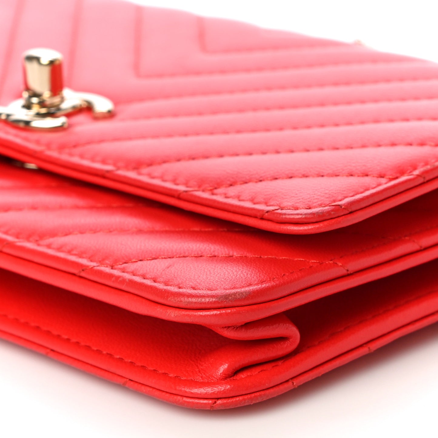 Lambskin Chevron Quilted Trendy CC Wallet On Chain WOC Red