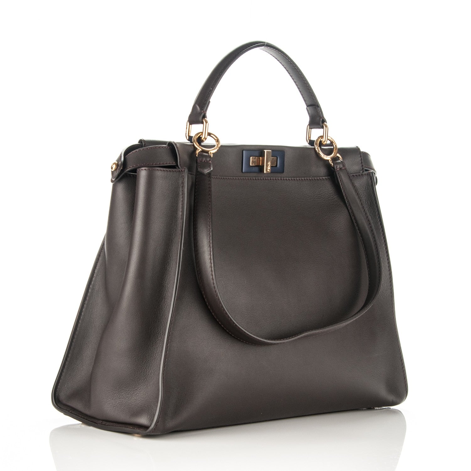 Fendi Vitello Dolce Marmol Large Peekaboo Iconic Satchel Ebano Blu Scuro 3 of 9