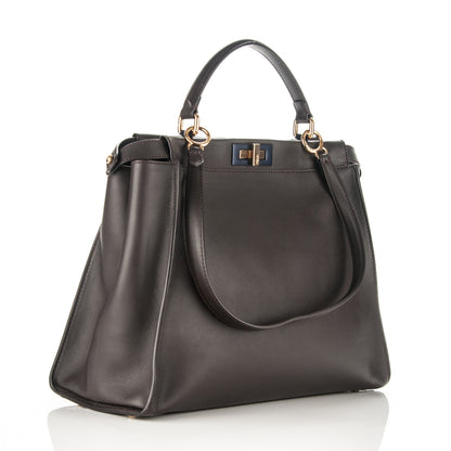 Fendi Vitello Dolce Marmol Large Peekaboo Iconic Satchel Ebano Blu Scuro 3 of 9