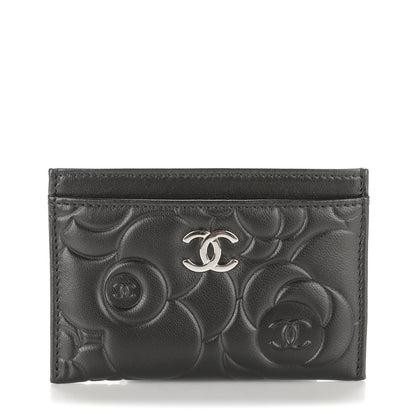 Chanel Lambskin Camellia Embossed Card Holder Black 1 of 8