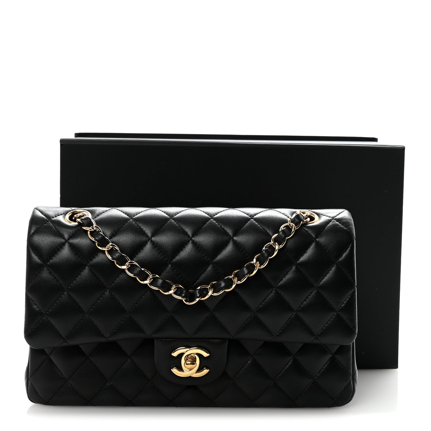 Lambskin Quilted Medium Double Flap Black