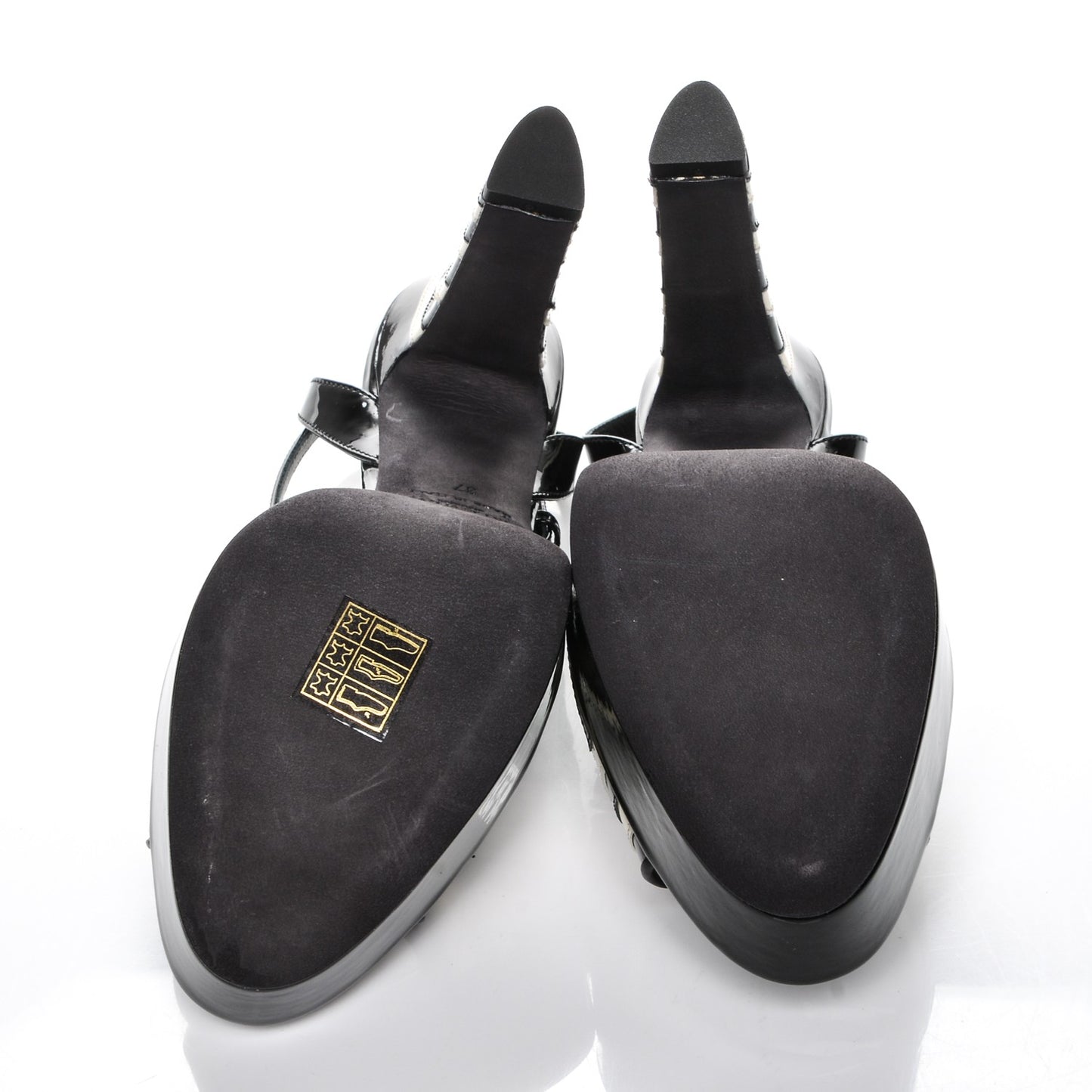 Patent Chevron Shiny Fever Ankle Strap 85/115mm Platform Sandals 37 Light Ivory Black