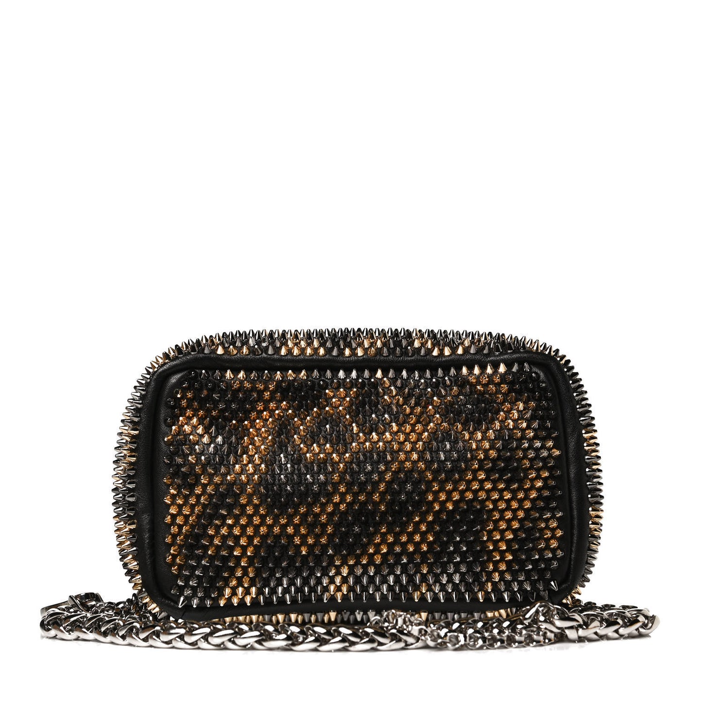 Nappa Mini Spikes Leopard Piloutin Wristlet Clutch Black