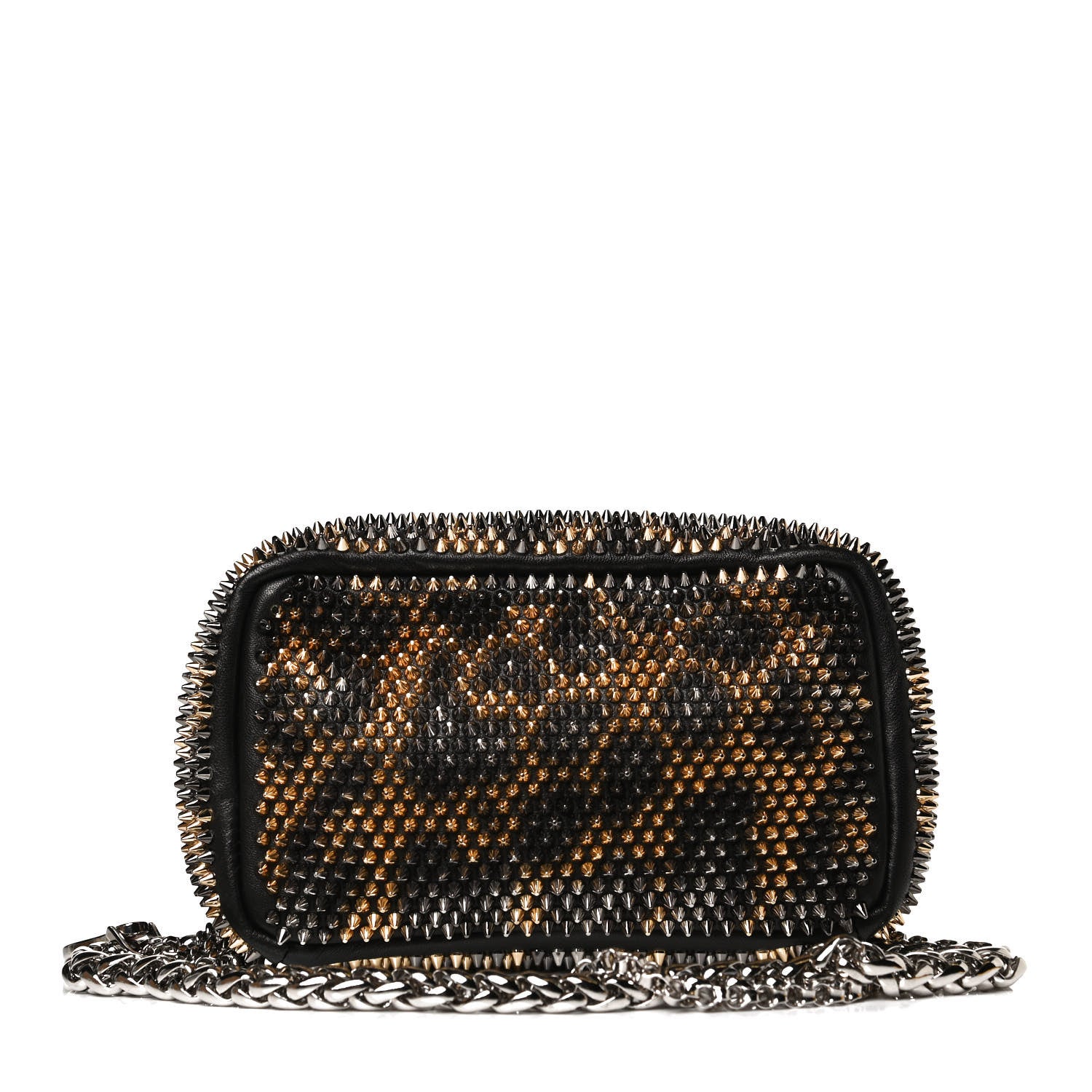 Christian Louboutin Nappa Mini Spikes Leopard Piloutin Wristlet Clutch Black 2 of 12