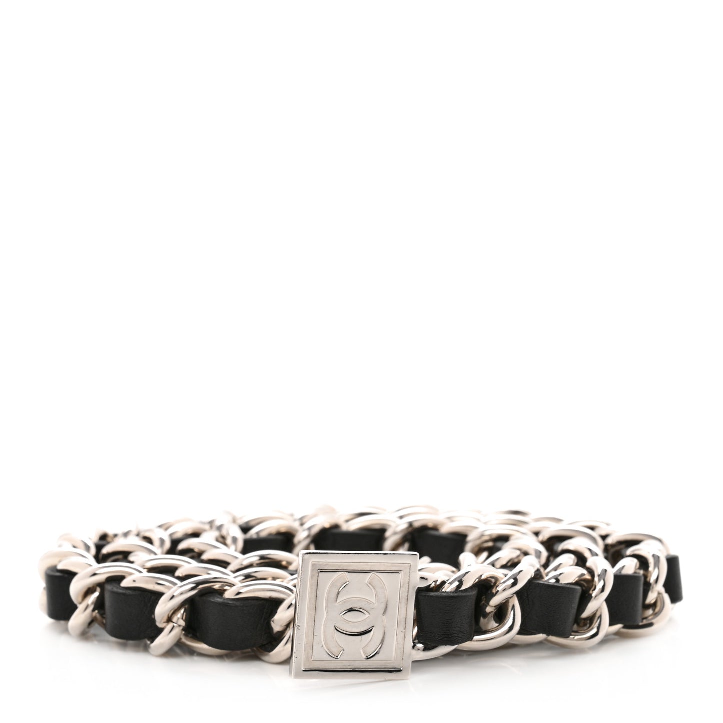 Lambskin CC Chain Belt Black Silver