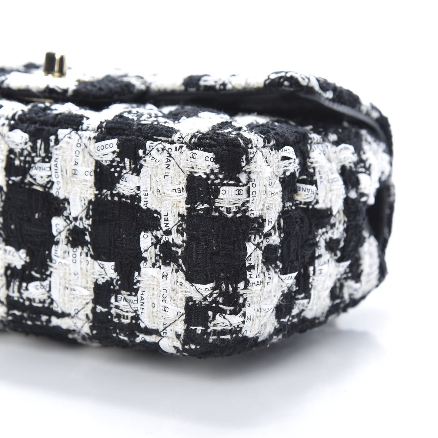 Tweed Quilted Mini Rectangular Flap Black Ecru White