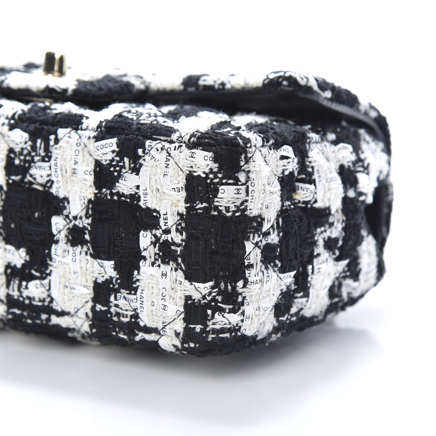 Chanel Tweed Quilted Mini Rectangular Flap Black Ecru White 9 of 12