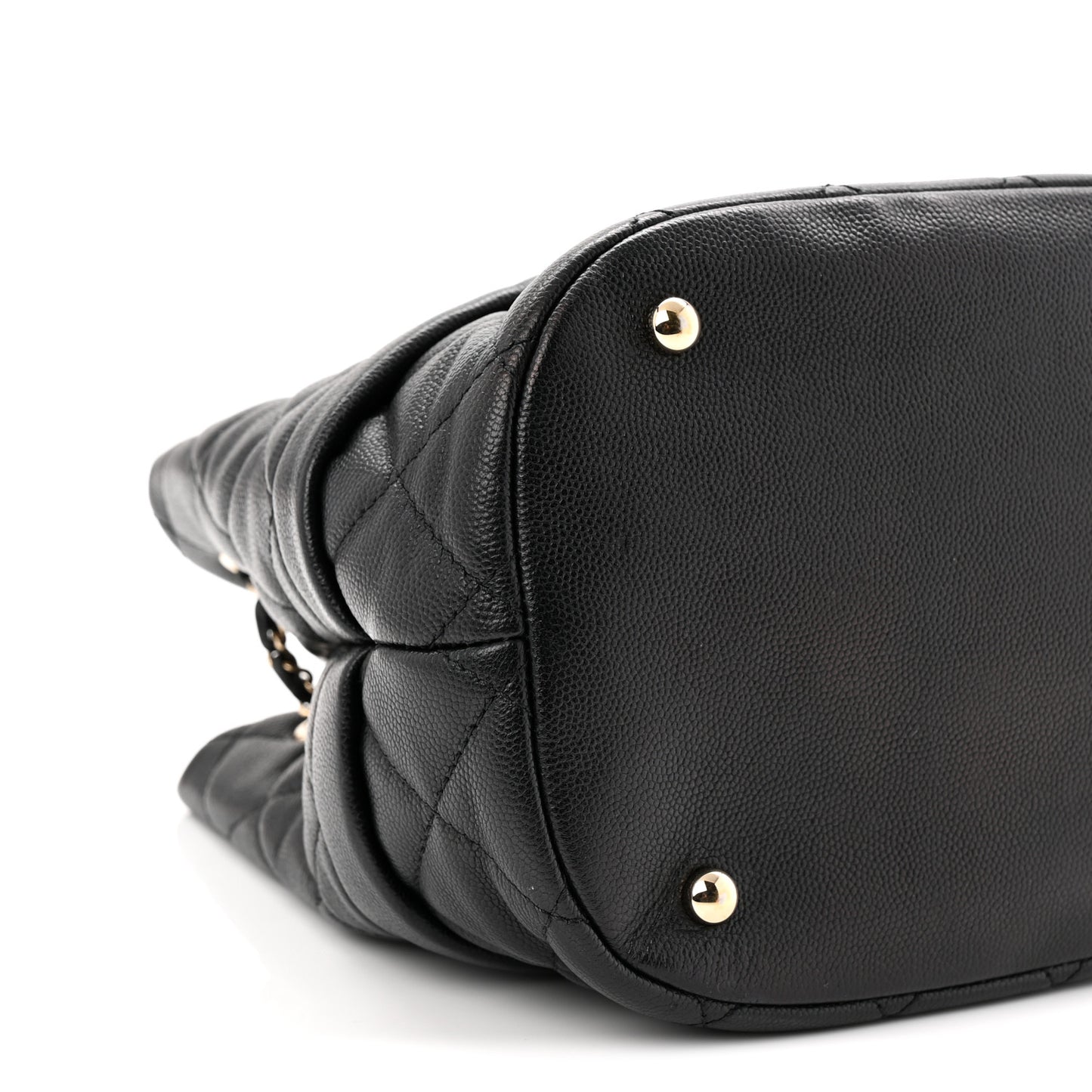 Caviar Quilted Rolled Up Bucket Drawstring Bag Black