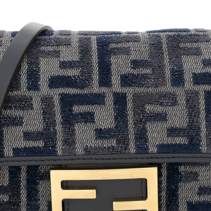 Fendi Chenille Vitello Grace FF Embroidered Mini Baguette Dark Blue Grey 8 of 10