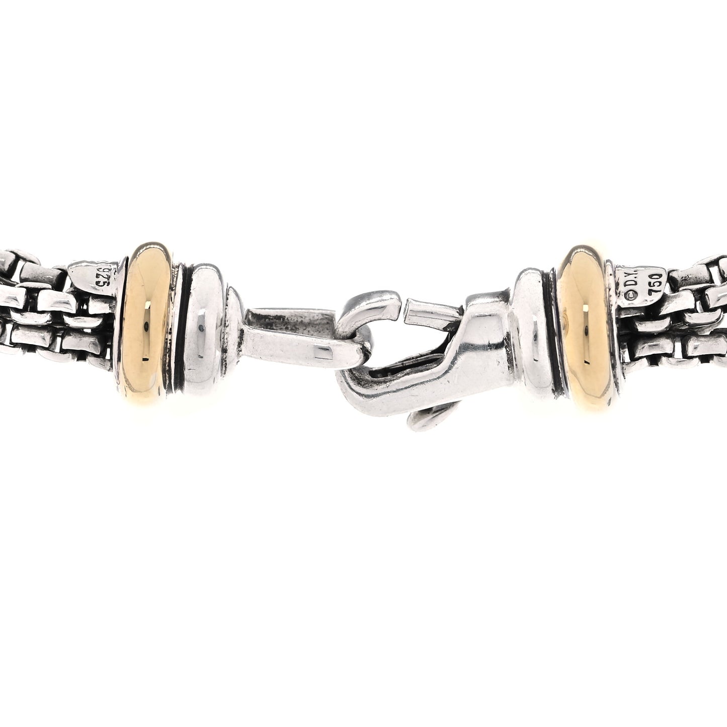 Sterling Silver 18K Yellow Gold Diamond Box Chain Four Strand Necklace