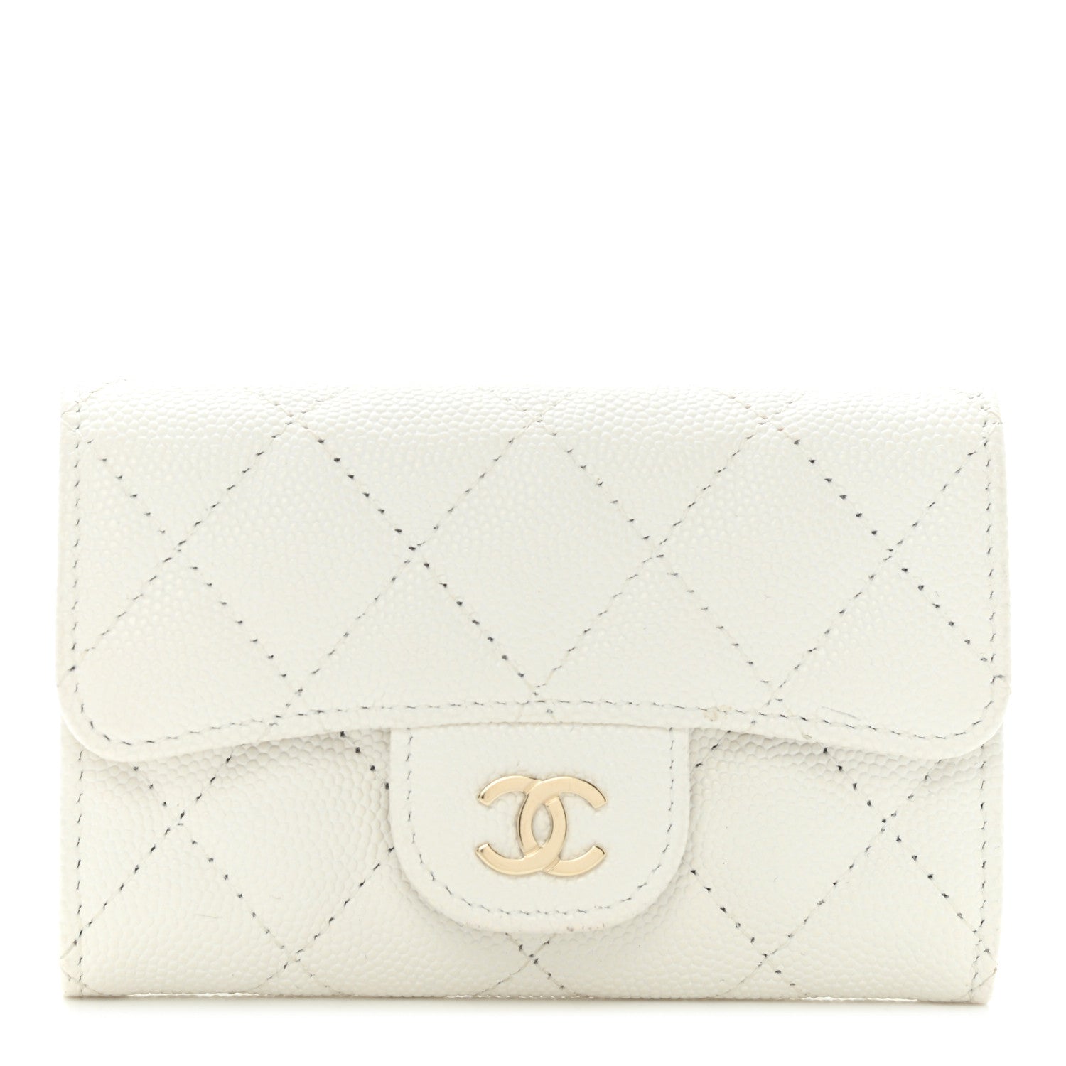 Chanel Caviar Quilted Flap Card Holder Wallet White 1 of 10