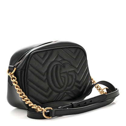 Gucci Calfskin Matelasse Small GG Marmont Chain Shoulder Bag Black 2 of 9