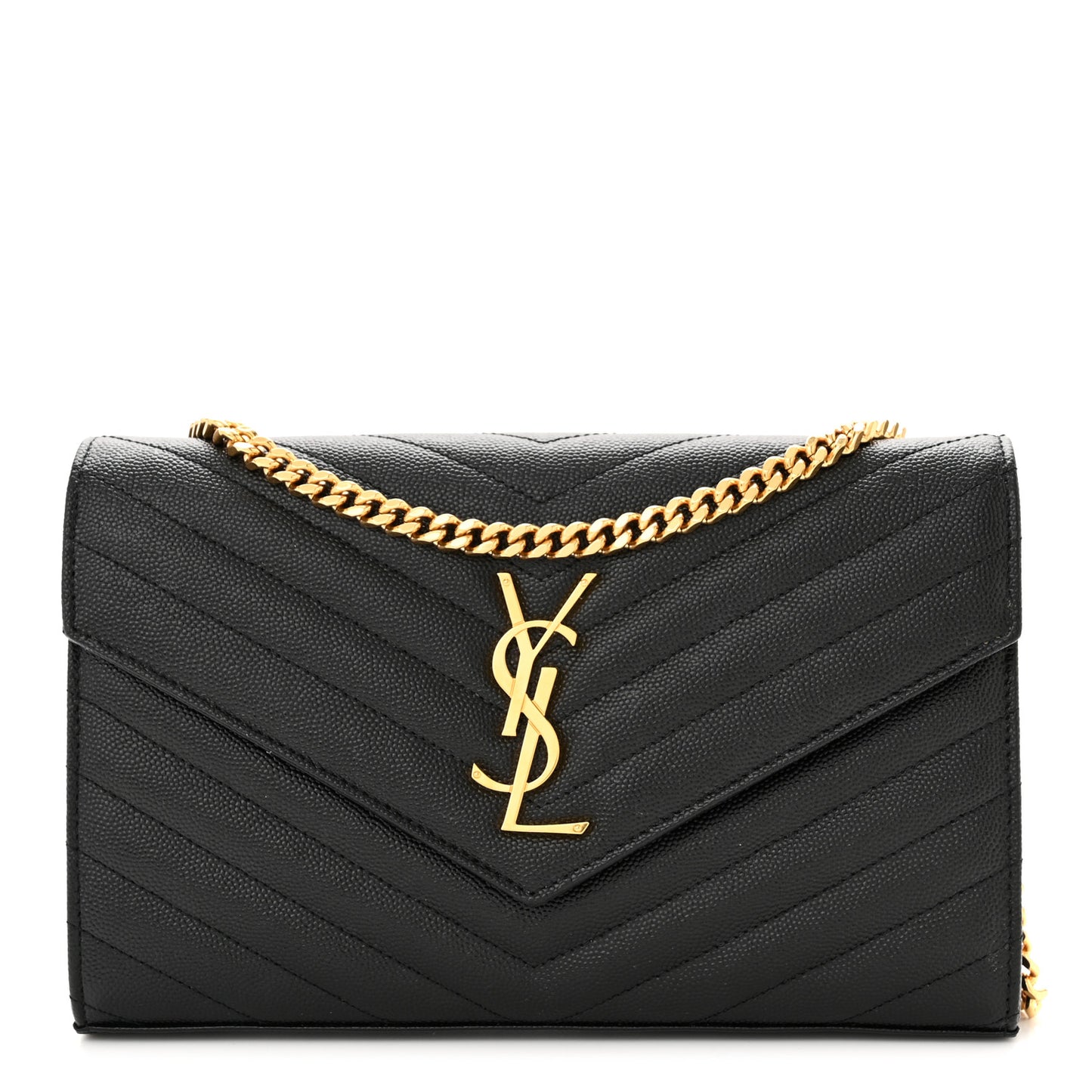 Grain De Poudre Matelasse Chevron Monogram Chain Wallet Black