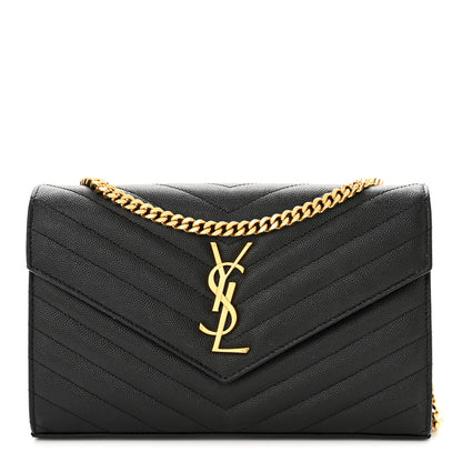 Saint Laurent Grain De Poudre Matelasse Chevron Monogram Chain Wallet Black 1 of 10