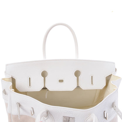 Hermes Toile Taurillon Clemence Birkin 35 White 28 of 41