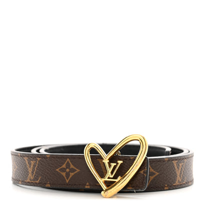 Louis Vuitton Calfskin Monogram 30mm Fall In Love Heart Reversible Belt 80 32 Black 1 of 6