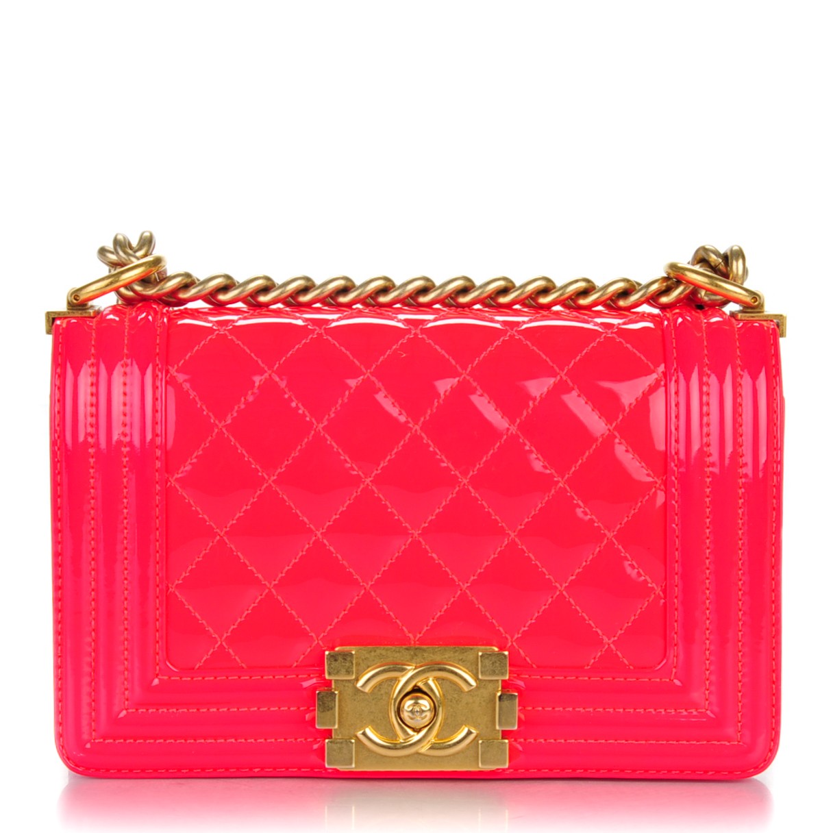 Patent Calfskin Quilted Small Boy Flap Pink