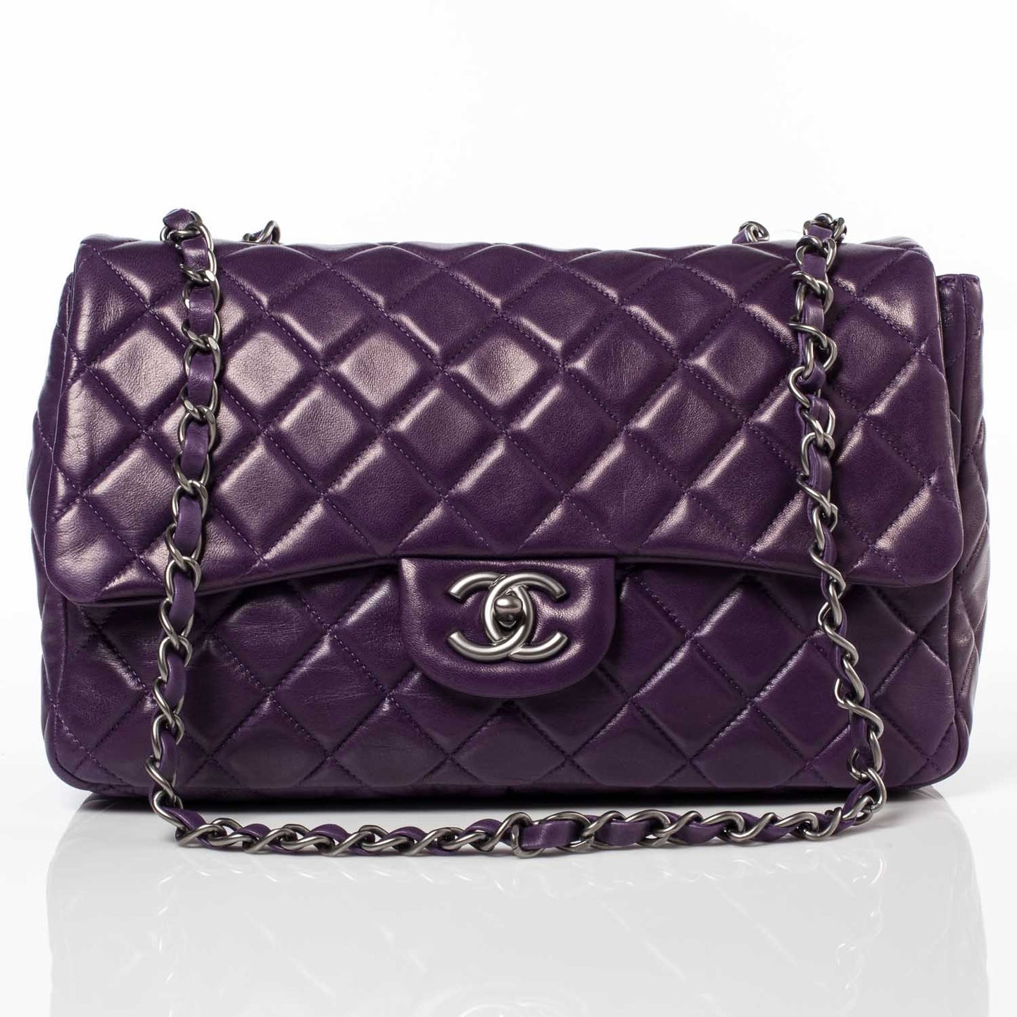 Lambskin Jumbo Single Flap Purple