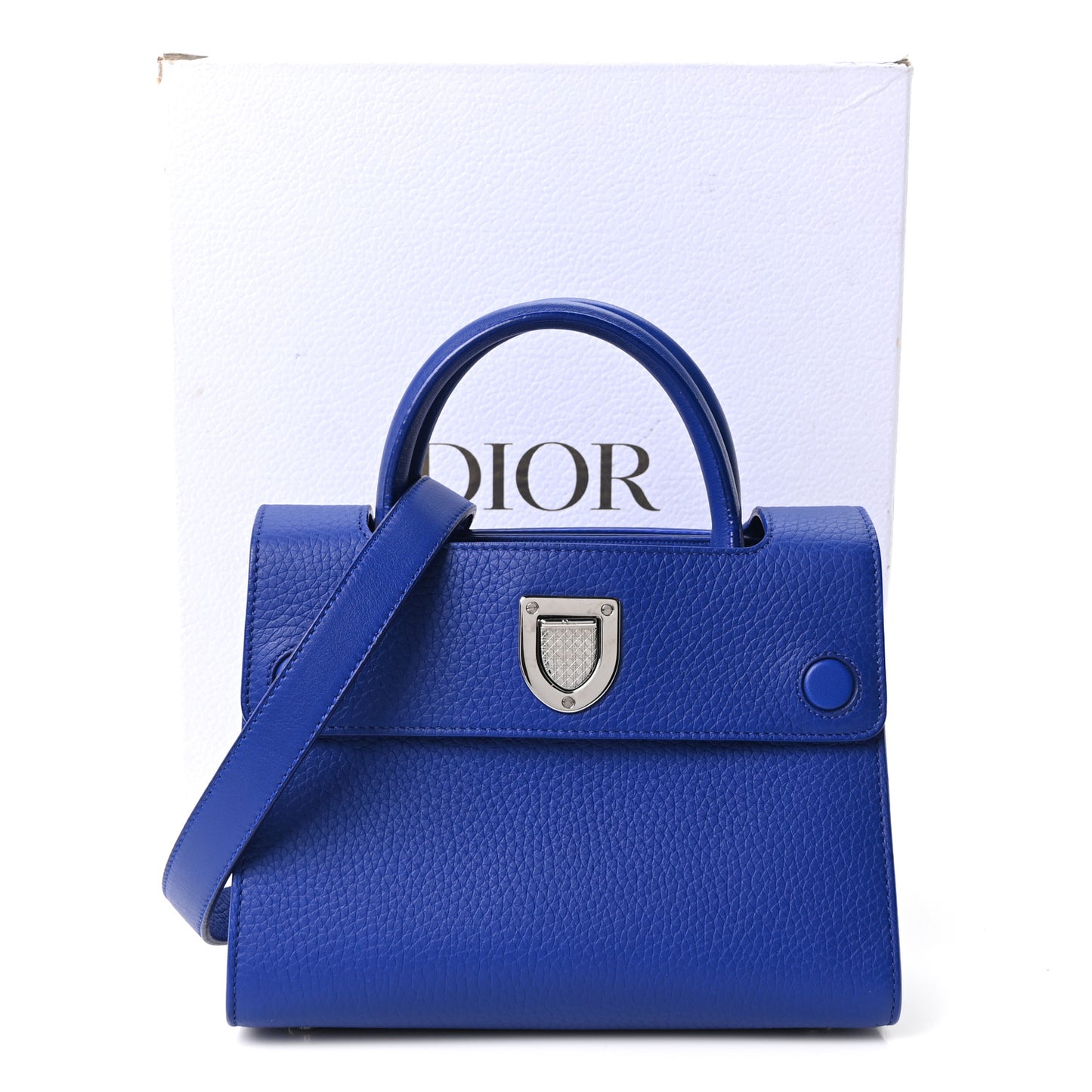 Grained Calfskin Mini Diorever Flap Blue