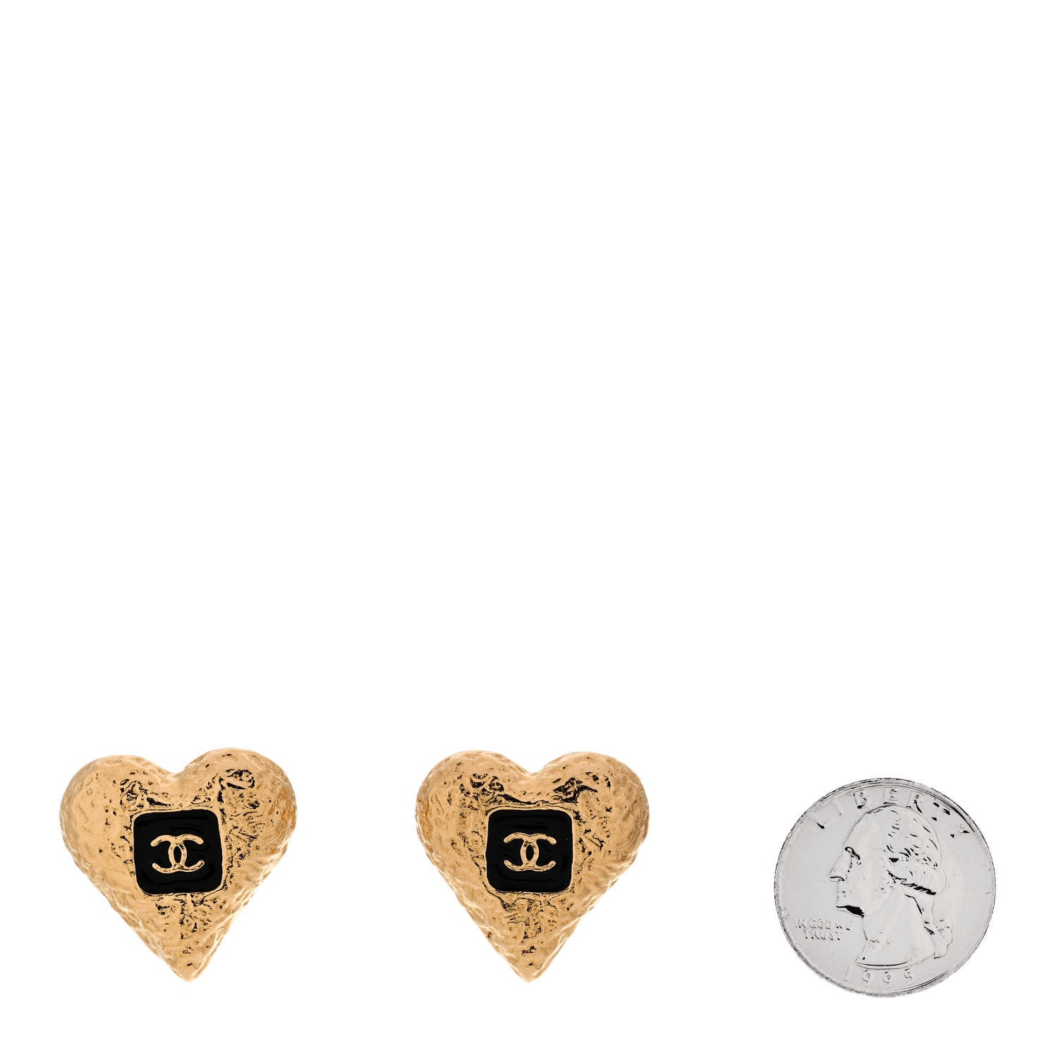 Chanel Metal Resin CC Heart Earrings Gold Black 2 of 5