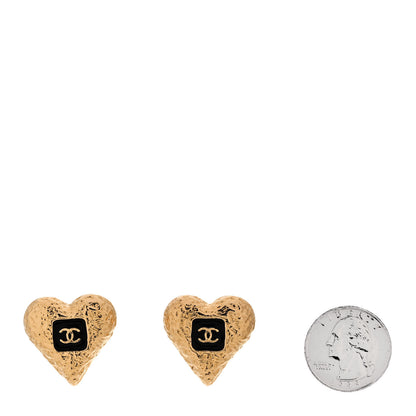 Chanel Metal Resin CC Heart Earrings Gold Black 2 of 5
