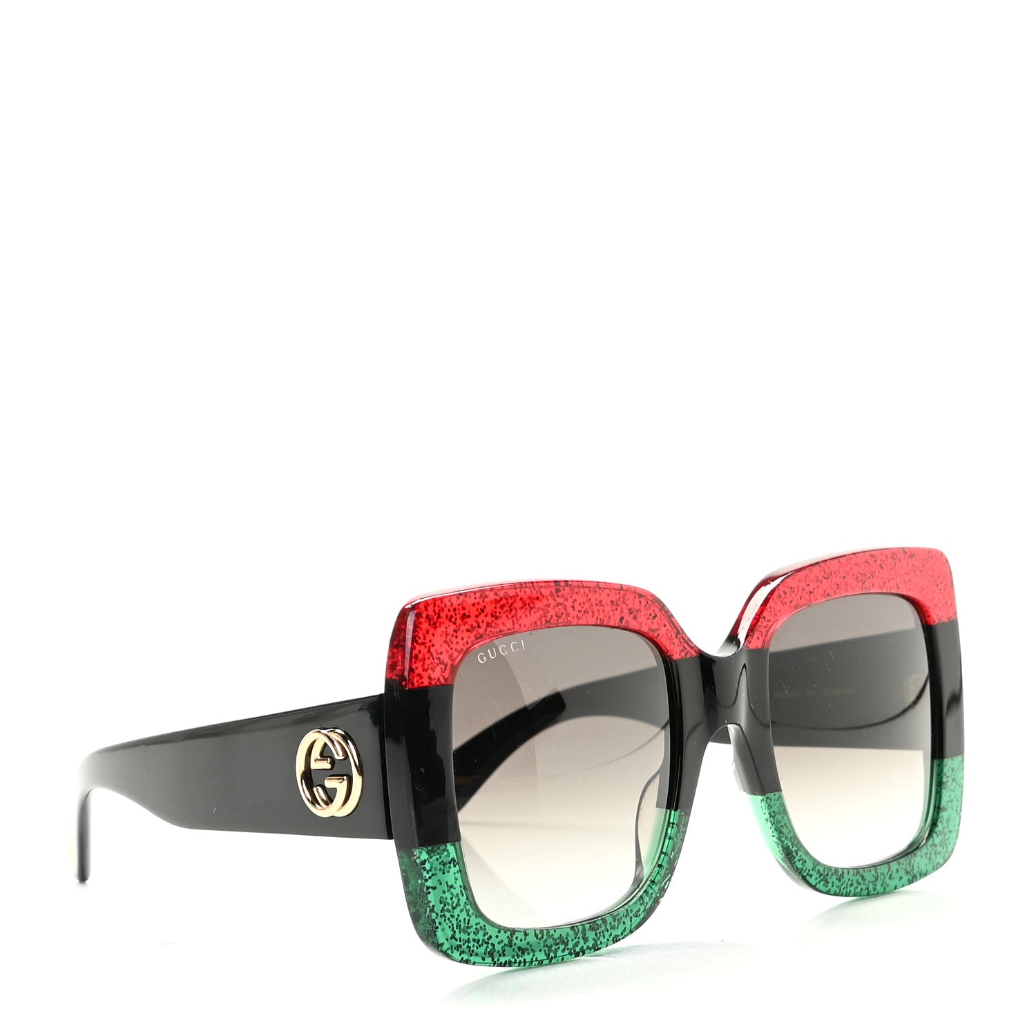 Gucci Acetate Square Frame Sunglasses GG0083S Glitter Red Black Green 9 of 9