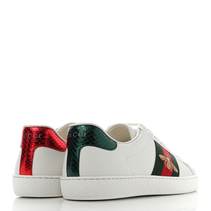 Gucci Miro Soft Calfskin Laminated Ayers Web Bee Embroidered Mens Ace Sneakers 7.5 White Red Flame Green 4 of 10