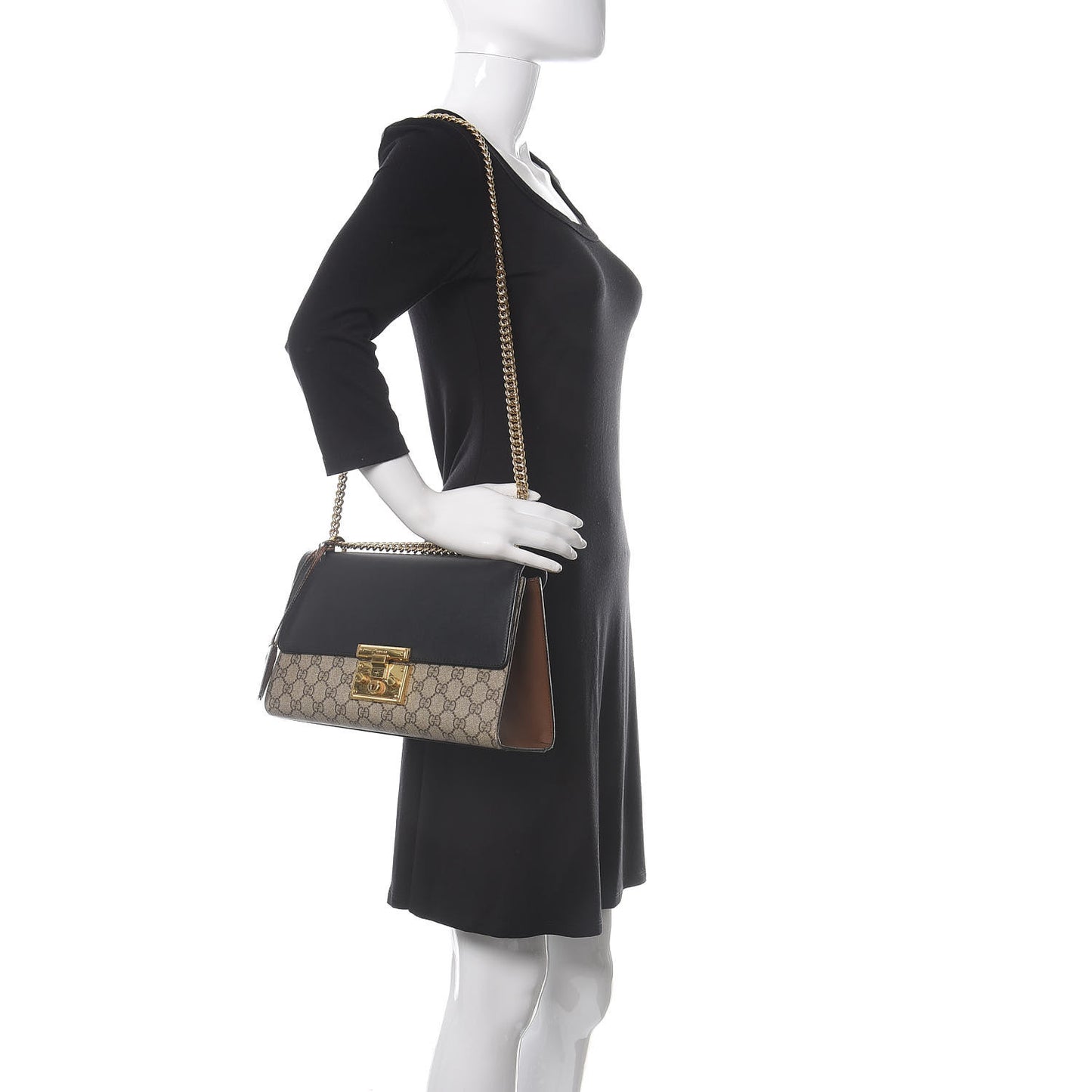 GG Supreme Monogram Calfskin Medium Padlock Shoulder Bag Beige Black Cuir