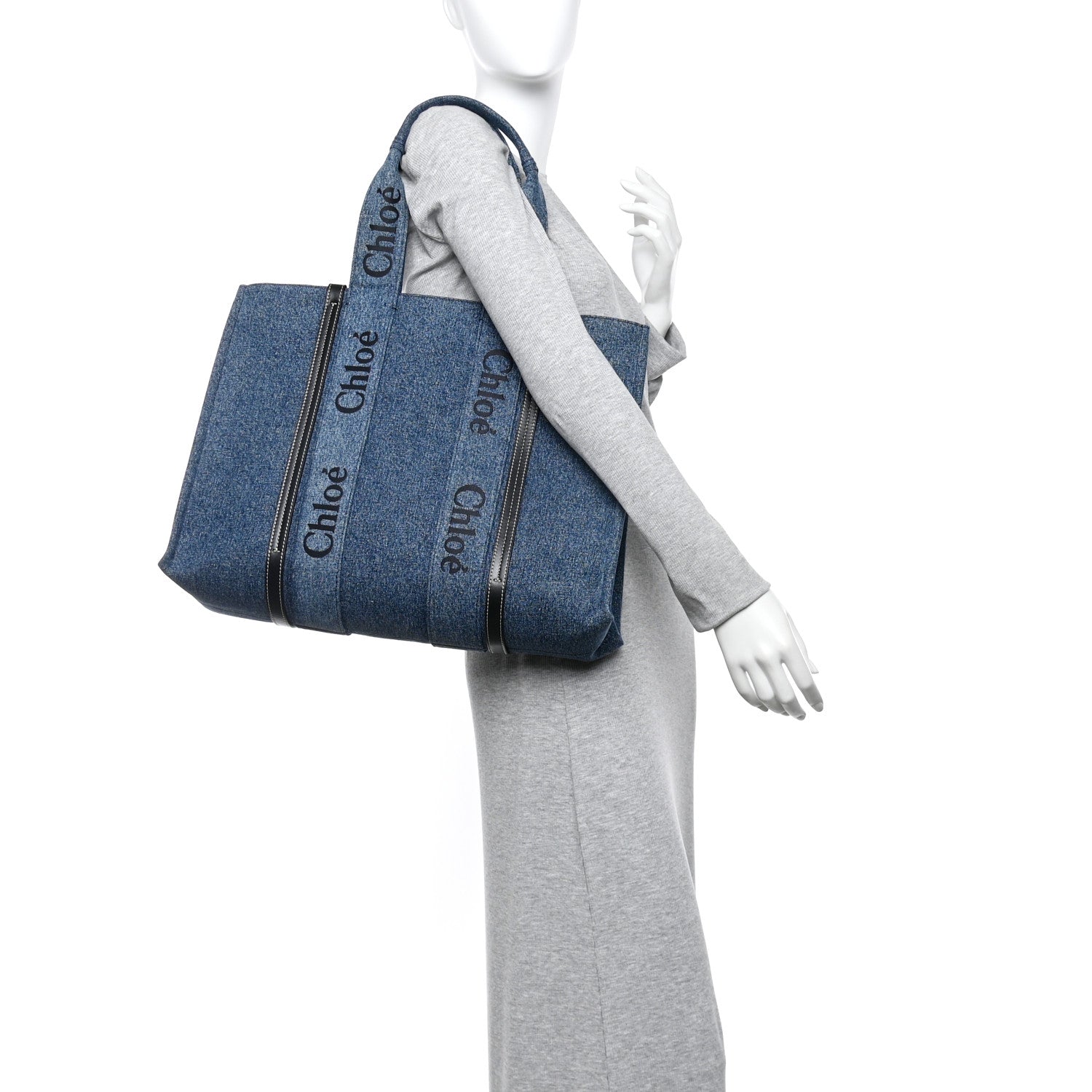 Chloe Denim Calfskin Large Woody Ribbon Tote  Blue 2 of 10