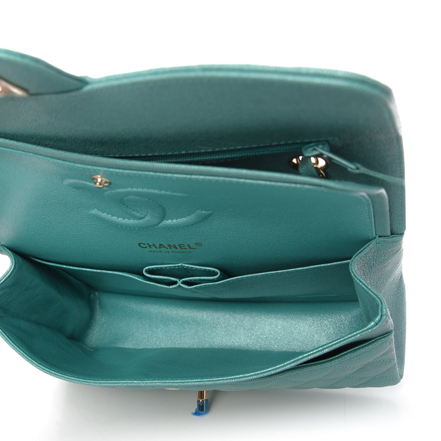 Iridescent Caviar Quilted Medium Double Flap Green