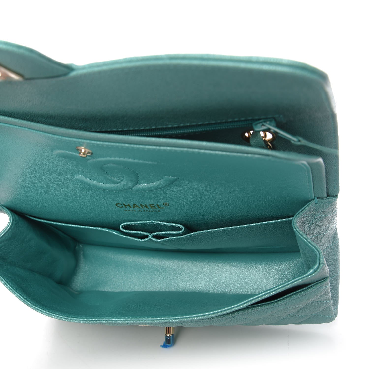 Chanel Iridescent Caviar Quilted Medium Double Flap Green 5 of 11