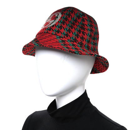 Gucci Tweed Wool Houndstooth Interlocking G Bucket Hat M Red Green 2 of 8