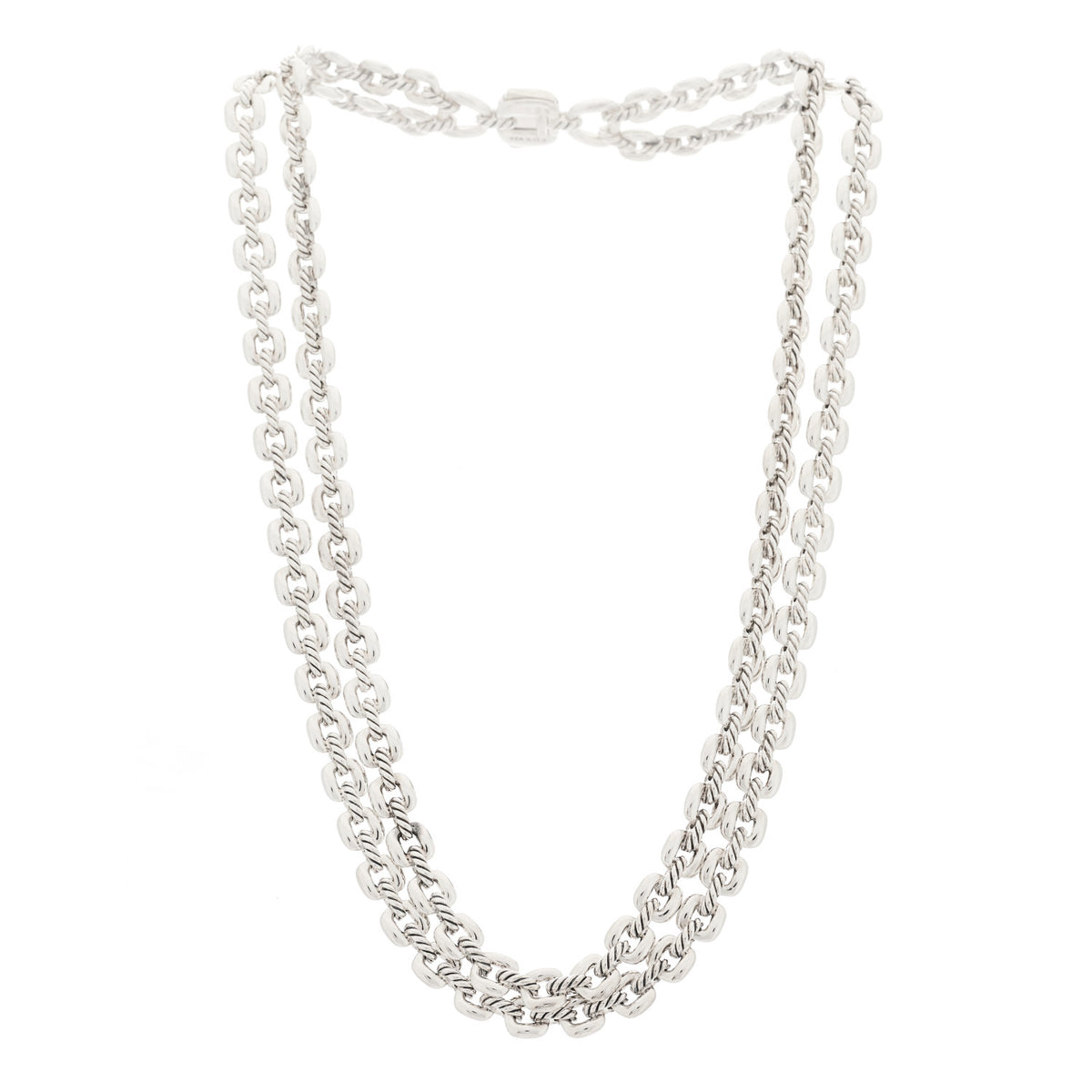 Sterling Silver Thoroughbred Cushion Link Double Row Necklace