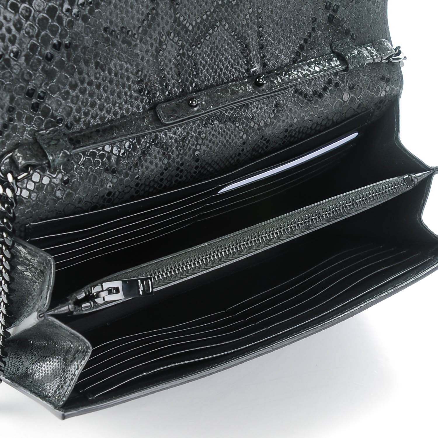 Saint Laurent Python Print Suede Monogram Chain Wallet Black 5 of 7