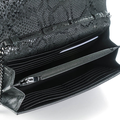 Saint Laurent Python Print Suede Monogram Chain Wallet Black 5 of 7