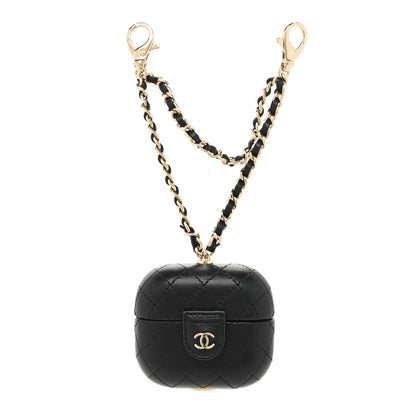 Chanel Lambskin Quilted Airpods Pro Case With Chain Black 1 of 6