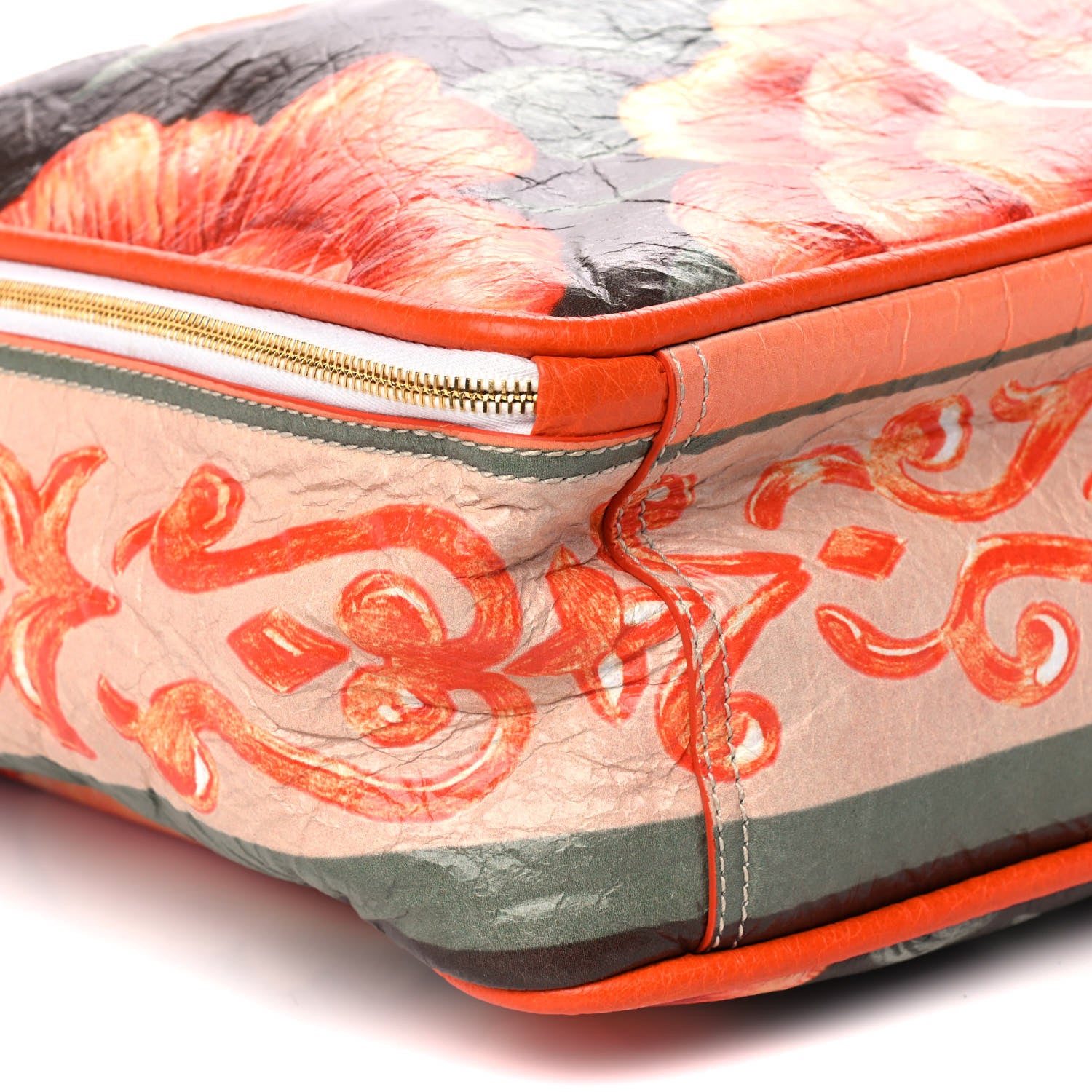 Balenciaga Agneau Floral Print Medium Blanket Square Tote Orange 8 of 12