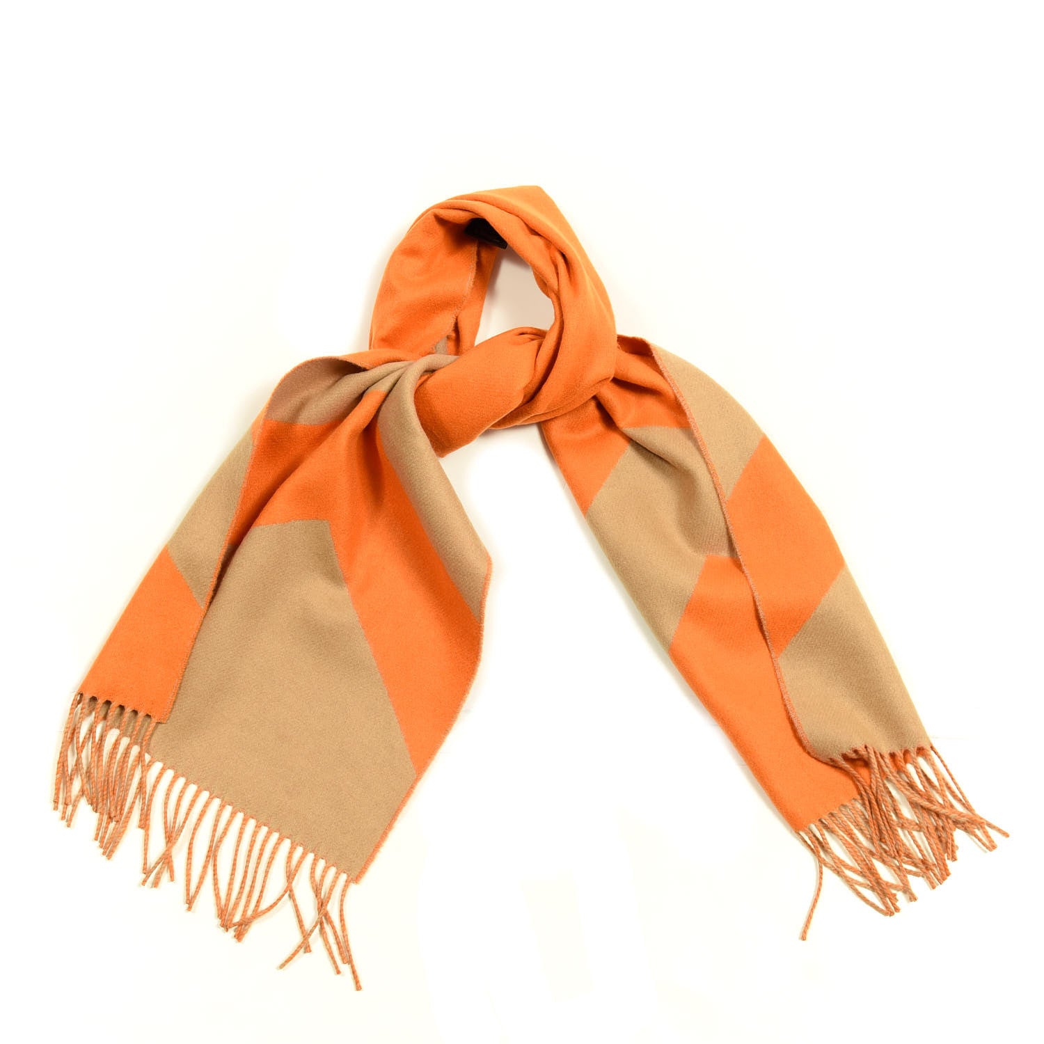 Hermes Cashmere Casaque Chevron Muffler Camel Mandarine 1 of 3