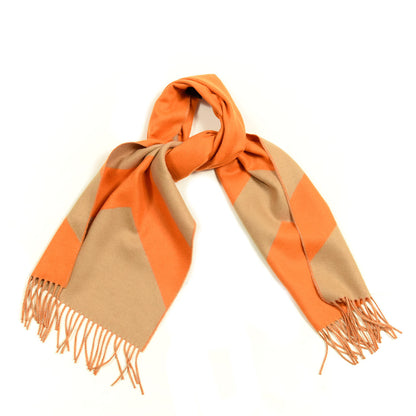 Hermes Cashmere Casaque Chevron Muffler Camel Mandarine 1 of 3