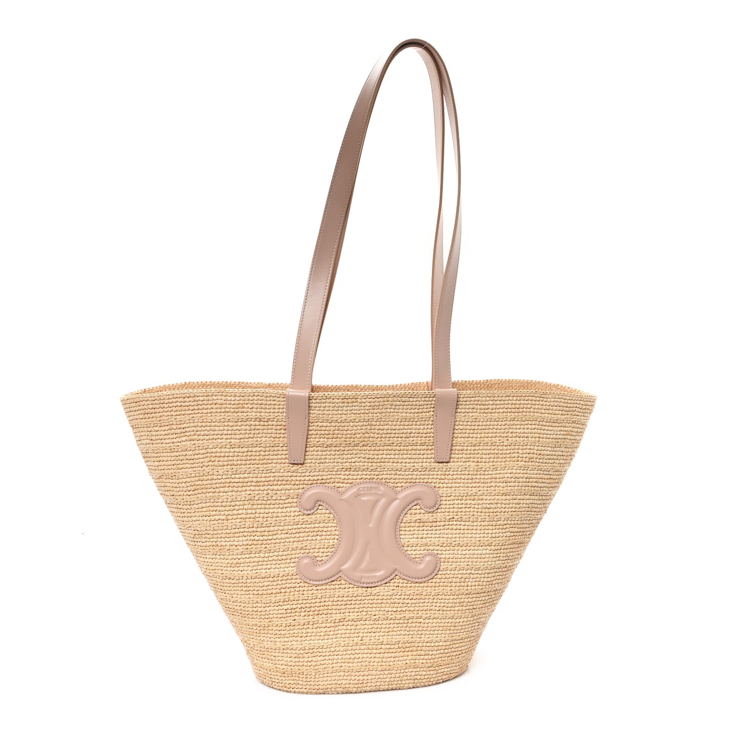 Raffia Calfskin Triomphe Medium Panier Vintage Pink