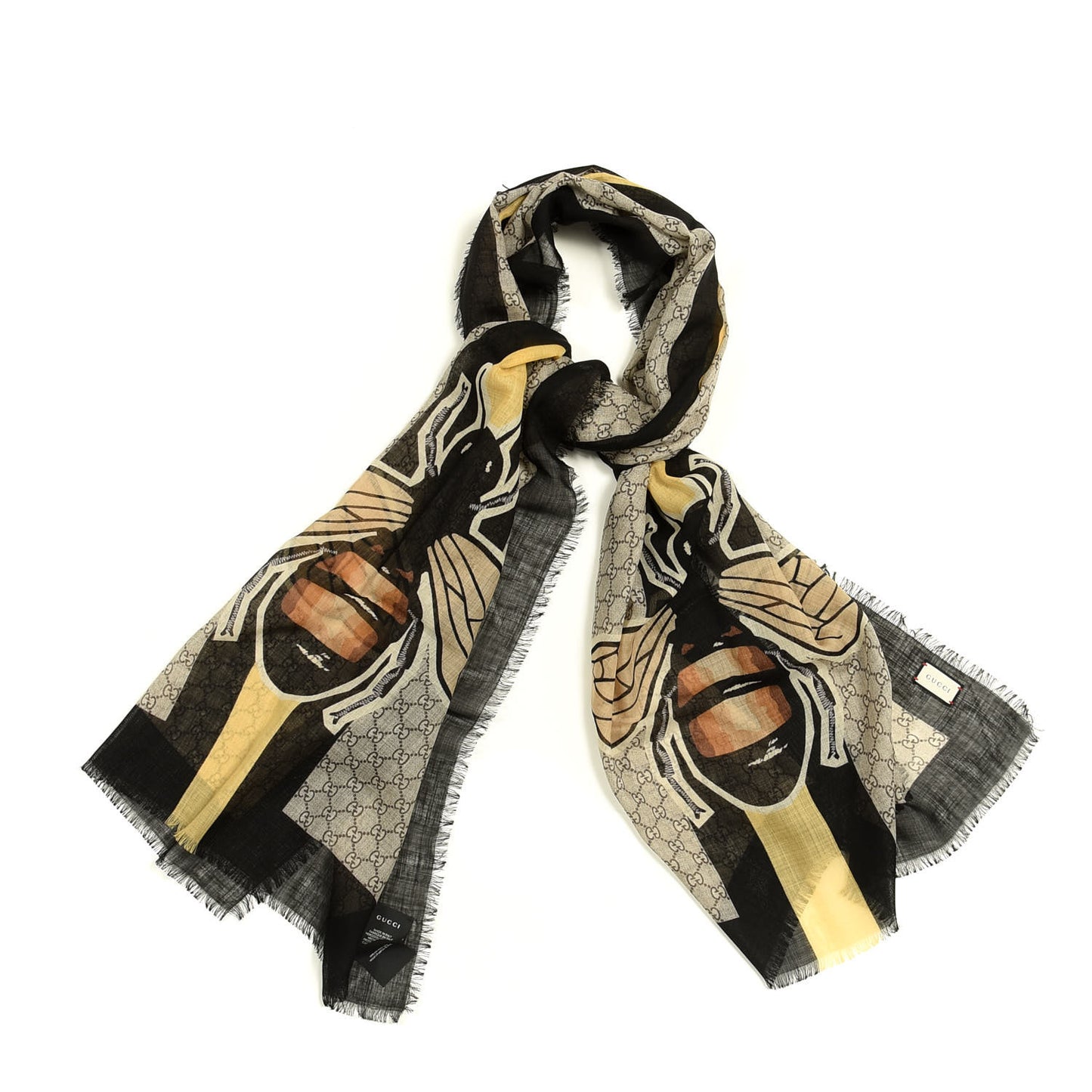 Wool GG Supreme Monogram Web Bee Scarf Beige