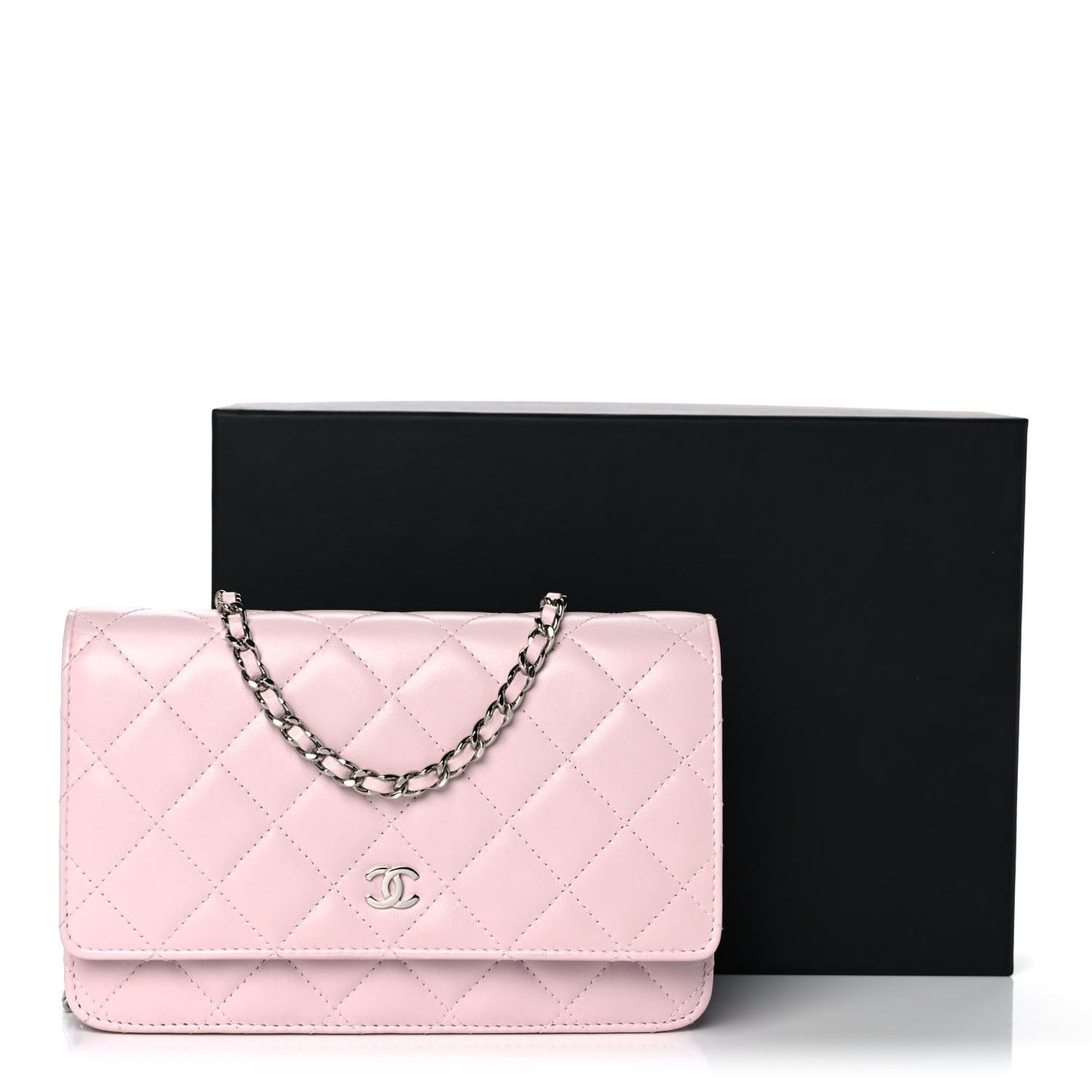 Lambskin Quilted Wallet On Chain WOC Light Pink