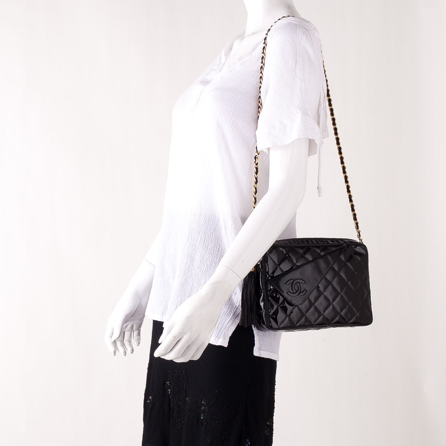 Patent Quilted Tassel Camera Case Black