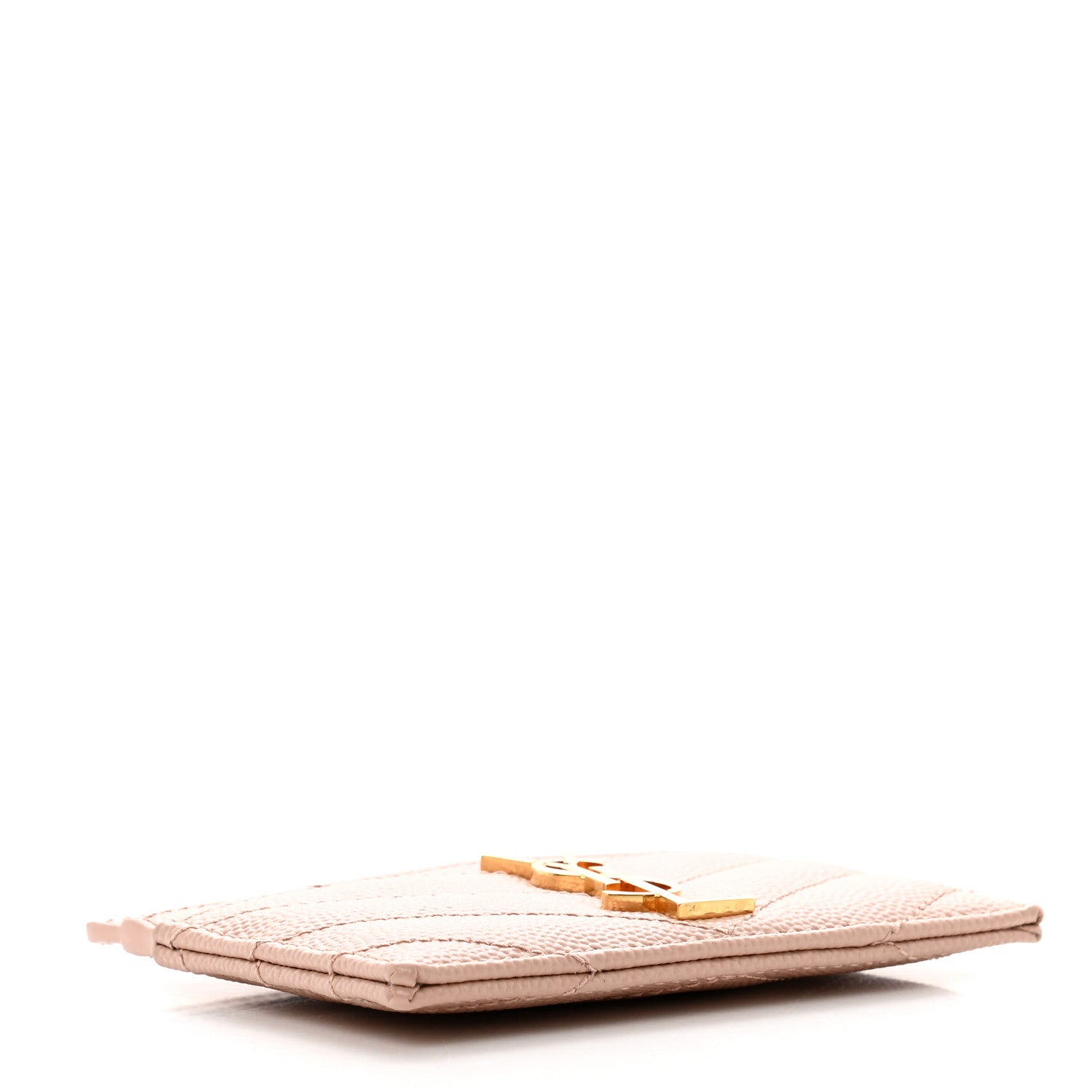 Saint Laurent Grain De Poudre Matelasse Chevron Monogram Credit Card Case Pale Pink 4 of 8