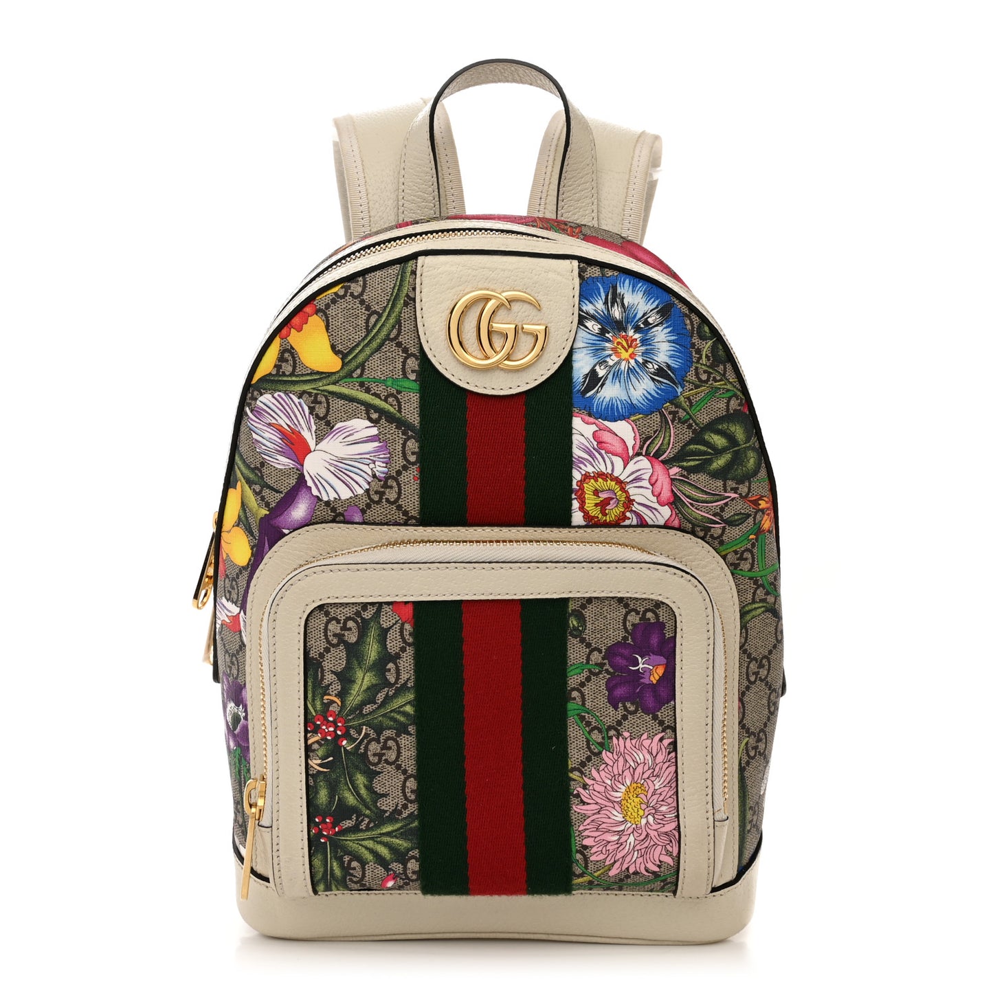 GG Supreme Monogram Flora Web Small Ophidia Day Backpack White