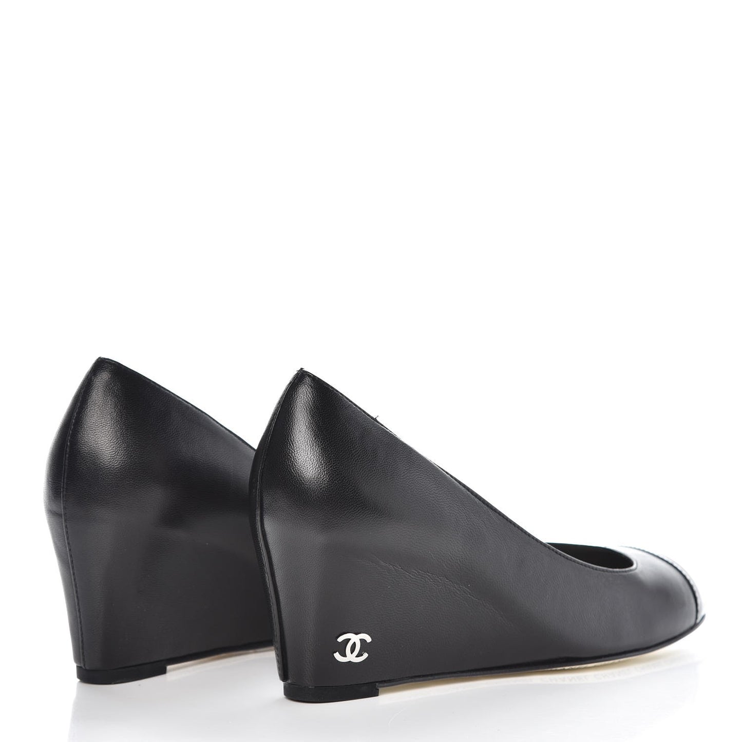 Lambskin Patent Cap Toe Wedges 35.5 Black
