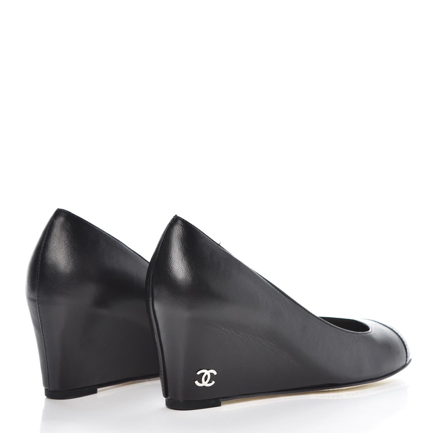 Chanel Lambskin Patent Cap Toe Wedges 35.5 Black 4 of 8