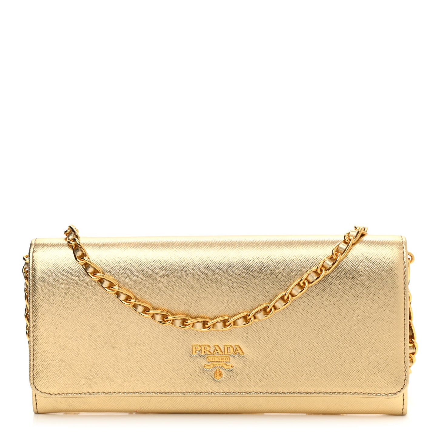 Metallic Saffiano Metal Chain Wallet Platino